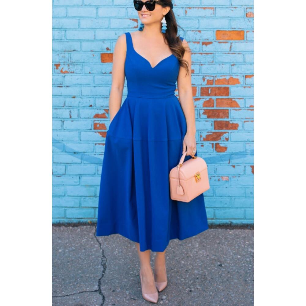 jill jill stuart blue dress | Dresses | Stuart Cobalt Fit And Flare Sweetheart Midi styleattribute-cowl neck Dark Blue Velvet Prom Size:12 AUS